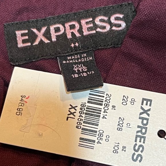 NWT EXPRESS Men's Cotton Shirt Sz XXL Burgundy Purple #20280 - Picture 3 of 5